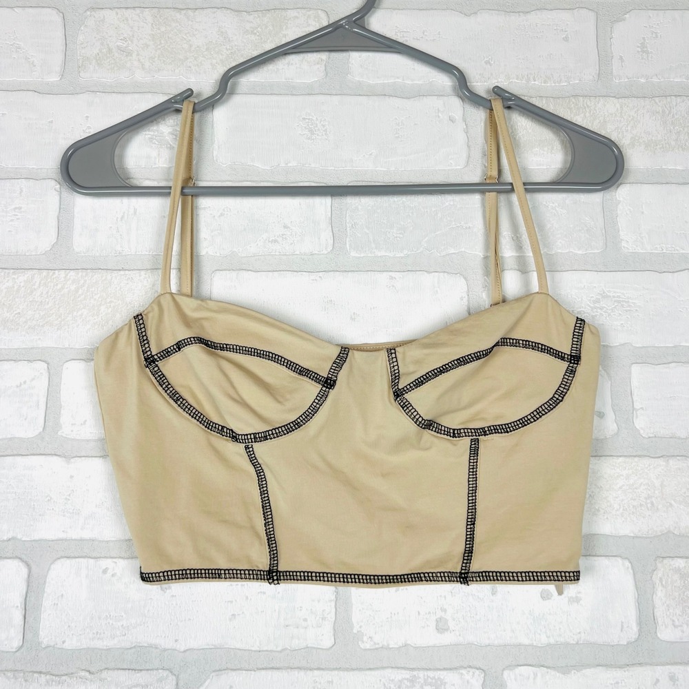 Princess Polly Tan Beige Contrast Stitch Corset Crop Sweetheart Neckline Size 6